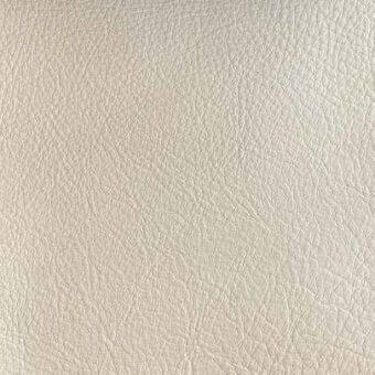 Leather upholstery swatch, light beige, textured with fine wrinkles and subtle sheen, Rugiano collection material sample.